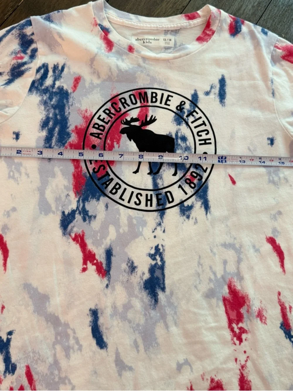 Abercrombie & Fitch‎ Kids Tie-Dye Logo Tee Red White Blue Size 13/14 Patriotic